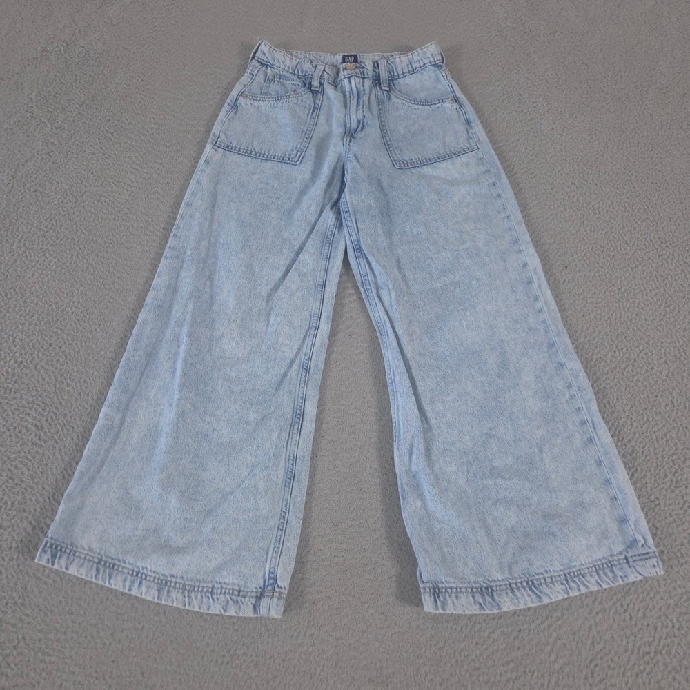 Gap Jeans Girls 16 Light Wash Baggy Wide Leg Utility Denim Patch Pockets Skater